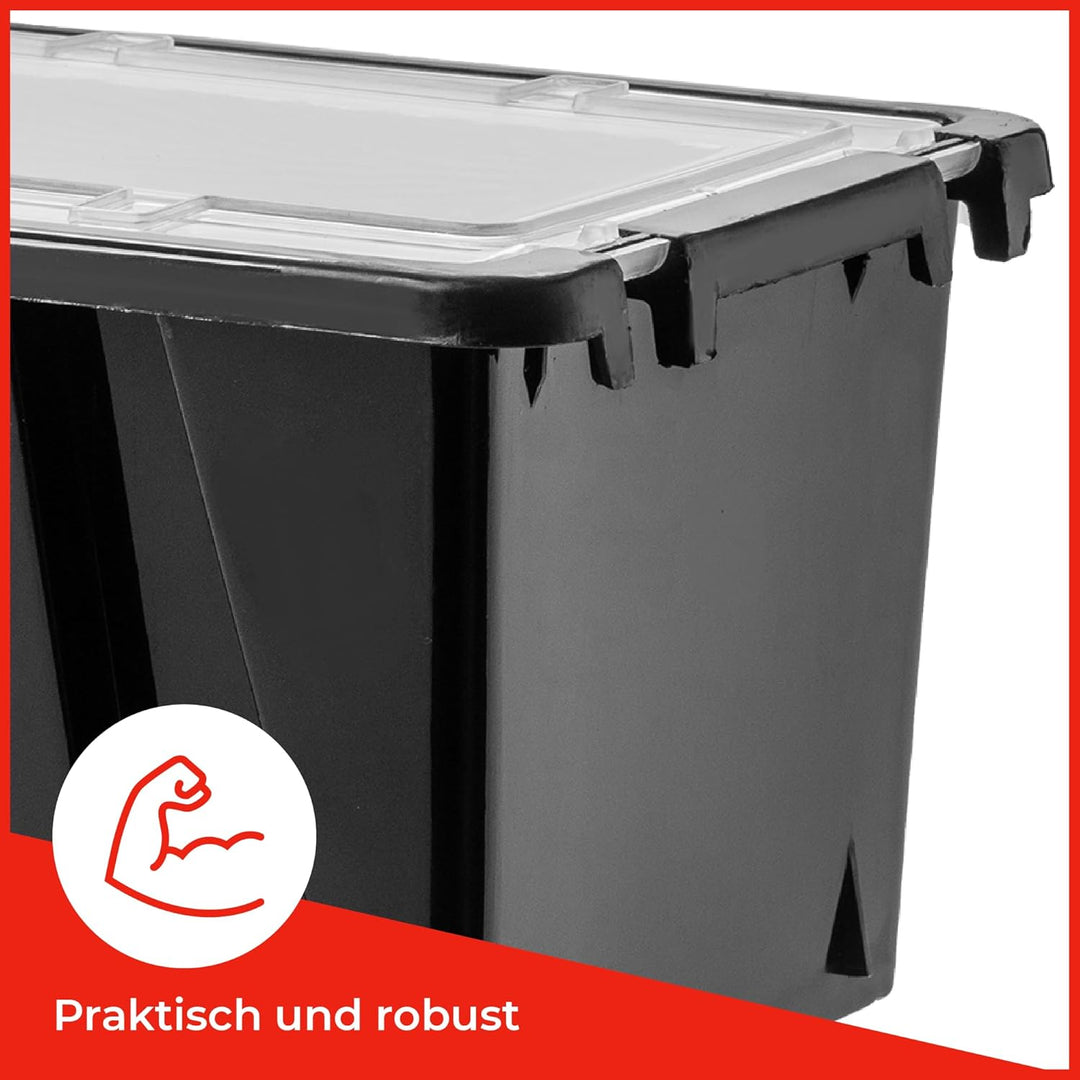 KADAX Stapelkiste mit Deckel, Lagerbox aus PP Kunststoff, Sichtlagerbox in verschiedenen Grössen und