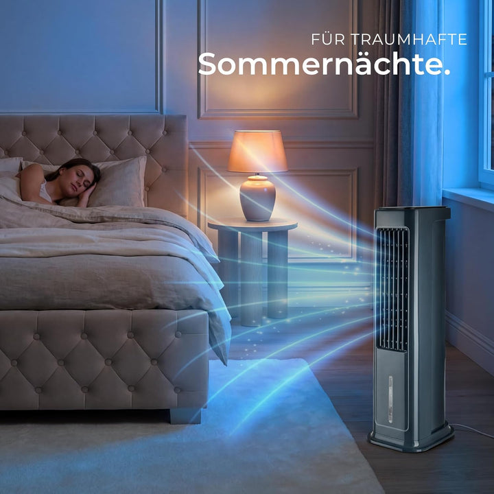 tectake® Luftkühler, 4in1, extrem leise, energiesparend, mit 5 l Wassertank, Touch-Display, 3 Modi,