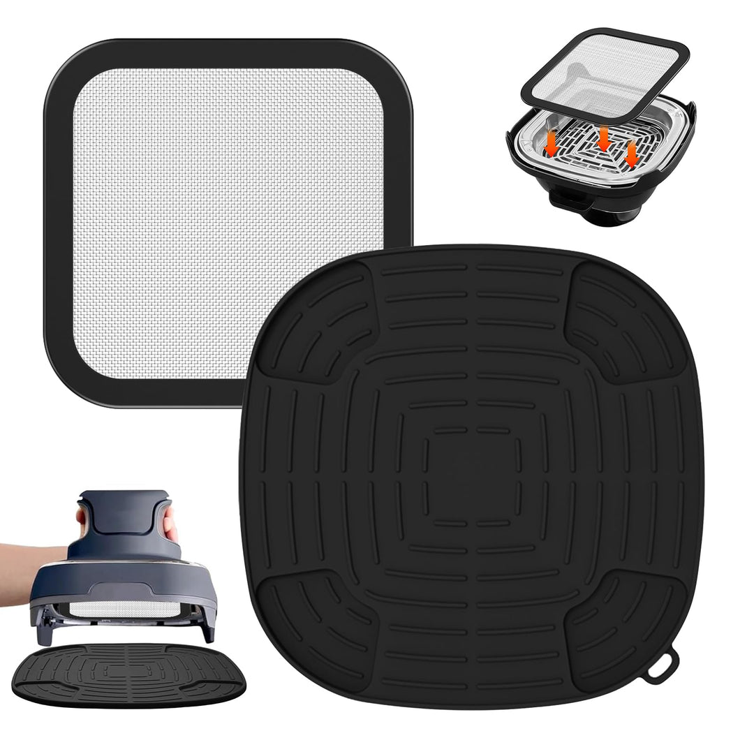 Airfryer Zubehör für Ninja CRISPi FN101EU: GEEKHOM 1x Edelstahl Feinmaschiger Spritzschutz + 1x Sili