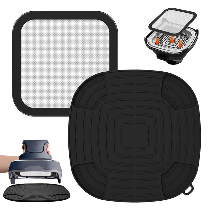 Airfryer Zubehör für Ninja CRISPi FN101EU: GEEKHOM 1x Edelstahl Feinmaschiger Spritzschutz + 1x Sili