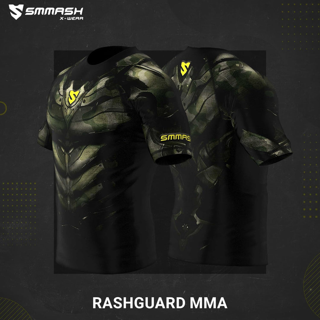 SMMASH Funktionsshirt Herren Rashguard Kurzarm Sportshirt MMA Thaibox Muay Thai Kickboxen Atmungsakt
