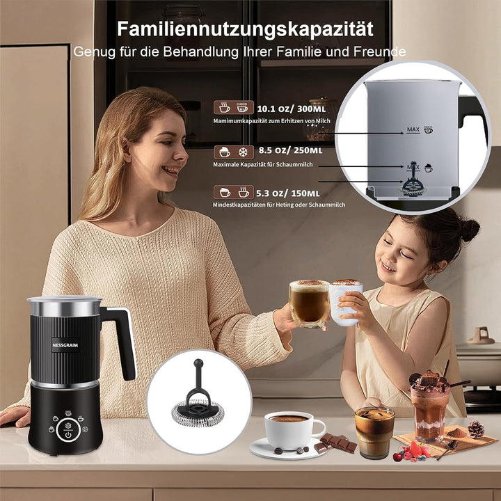 Milchaufschäumer Elektrisch 5-in-1, Milchschäumer Spülmaschinenfest mit Kakao Funktion für heisser S