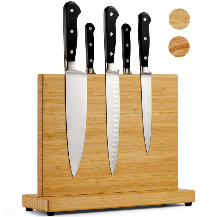 LARHN Messerblock Magnetisch Holz aus Bambus für bis zu 23 cm Messer - Extrastarker Doppelseitiger M