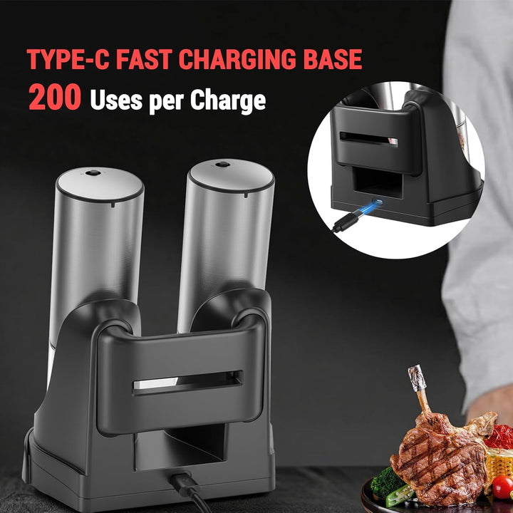 Elektrisches Salz- und Pfeffermühlen-Set mit USB-Ladestation, 95 ml Fassungsvermögen (Upgrade B), Up