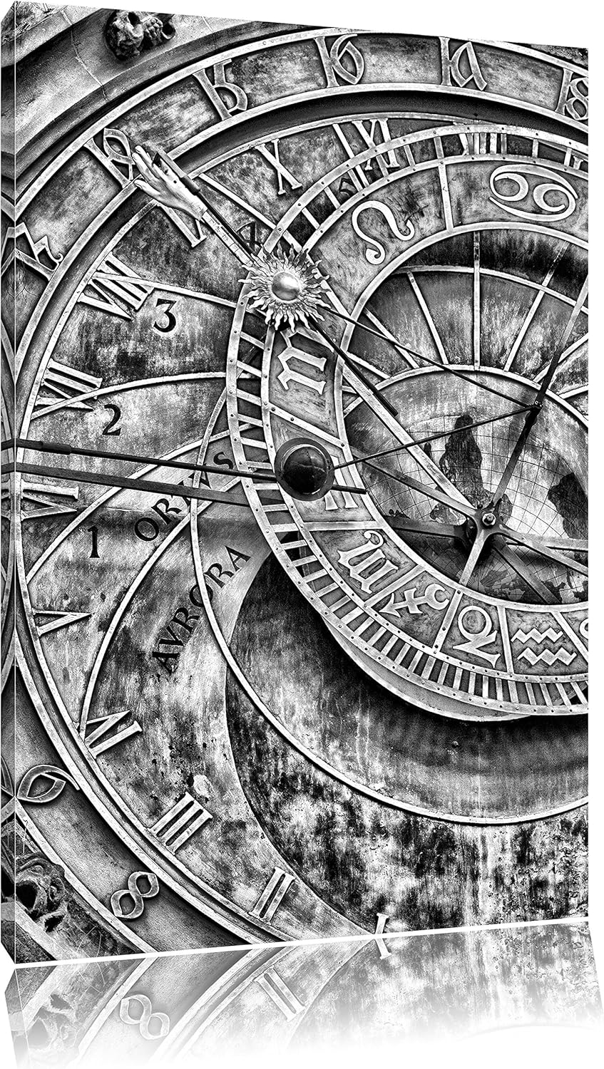 Monocrome, Sonnenuhr, Format: 100x70 auf Leinwand, XXL riesige Bilder fertig gerahmt mit Keilrahmen,