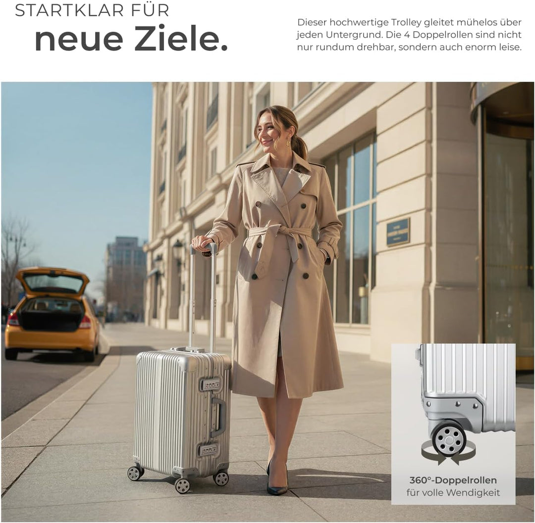 tectake® Alu Handgepäck Koffer 20" 36L Reisekoffer, 2 TSA-Schlösser, Teleskopgriff, 4 leise Rollen,