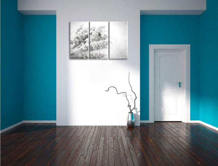 Pixxprint getrockneter Lavendel Kunst / 3-Teilig/Gesamtmass 120cm Leinwandbild bespannt auf Holzrahm