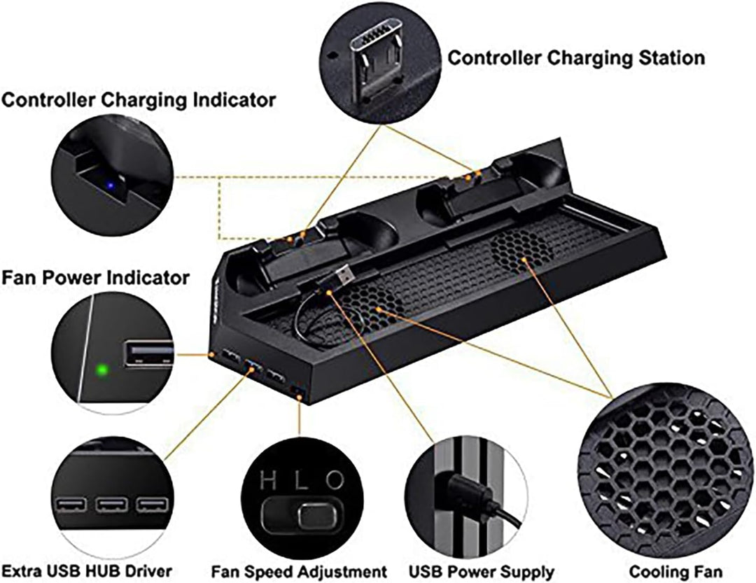 OSTENT Dual Controller Ladegerät Lüfter USB Hub Vertikale Ständer für Sony PS4 / Slim/Pro Konsole