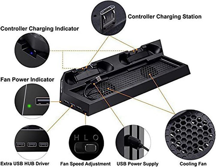 OSTENT Dual Controller Ladegerät Lüfter USB Hub Vertikale Ständer für Sony PS4 / Slim/Pro Konsole