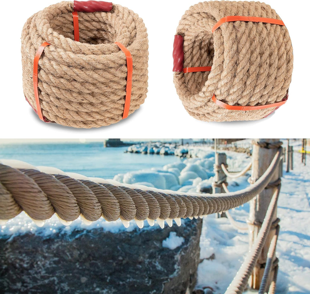EMEKIAN Natürliches Jute-Manila-Seil, gedrehtes 4-strängiges Faser-Hanfseil für Sport, Dekoration, H