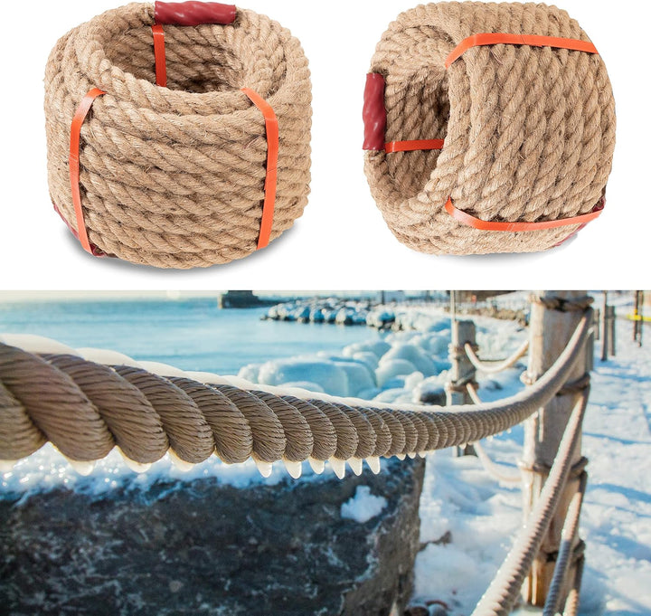 EMEKIAN Natürliches Jute-Manila-Seil, gedrehtes 4-strängiges Faser-Hanfseil für Sport, Dekoration, H