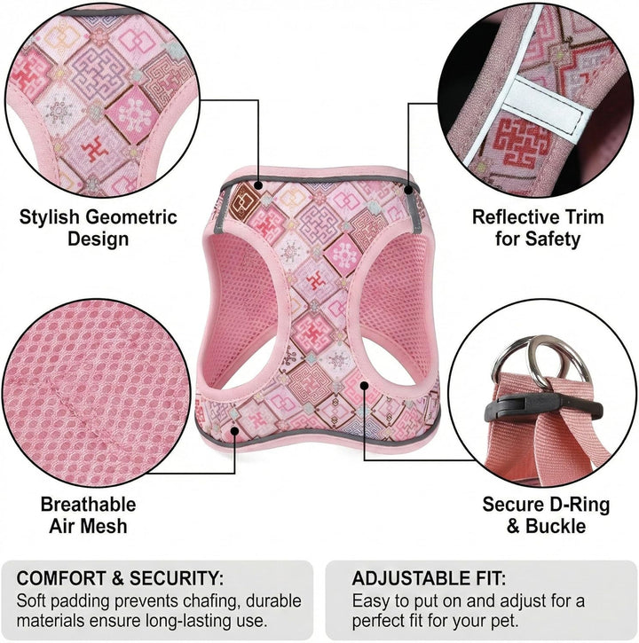 Mihqy Hundegeschirr Kleine Hunde mit Leine, Step-in Geschirr aus Air Mesh, Anti Zug Reflektierend At