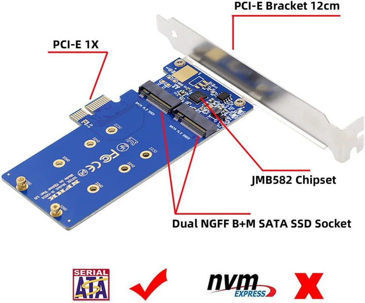xiwai Dual SATA SSD Karte Konverter JMB582 2280 NGFF Key B+M SSD auf PCI-E 1x Motherboard Desktop Ad