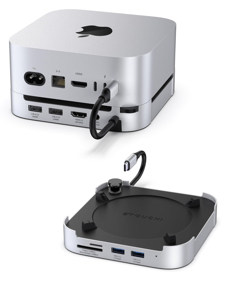 Stouchi Mac mini M4 Dock mit 8TB NVMe/SATA SSD-Gehäuse, 2X USB-A 10 Gbit/s, 4K HDMI, SD/TF-Slot, 2X