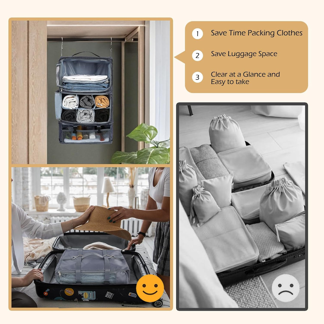 Surblue Hängeregal Reisetasche Kompressionspackwürfel für Koffer Zusammenklappbar mit Erweiterungssc