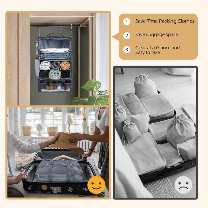 Surblue Hängeregal Reisetasche Kompressionspackwürfel für Koffer Zusammenklappbar mit Erweiterungssc
