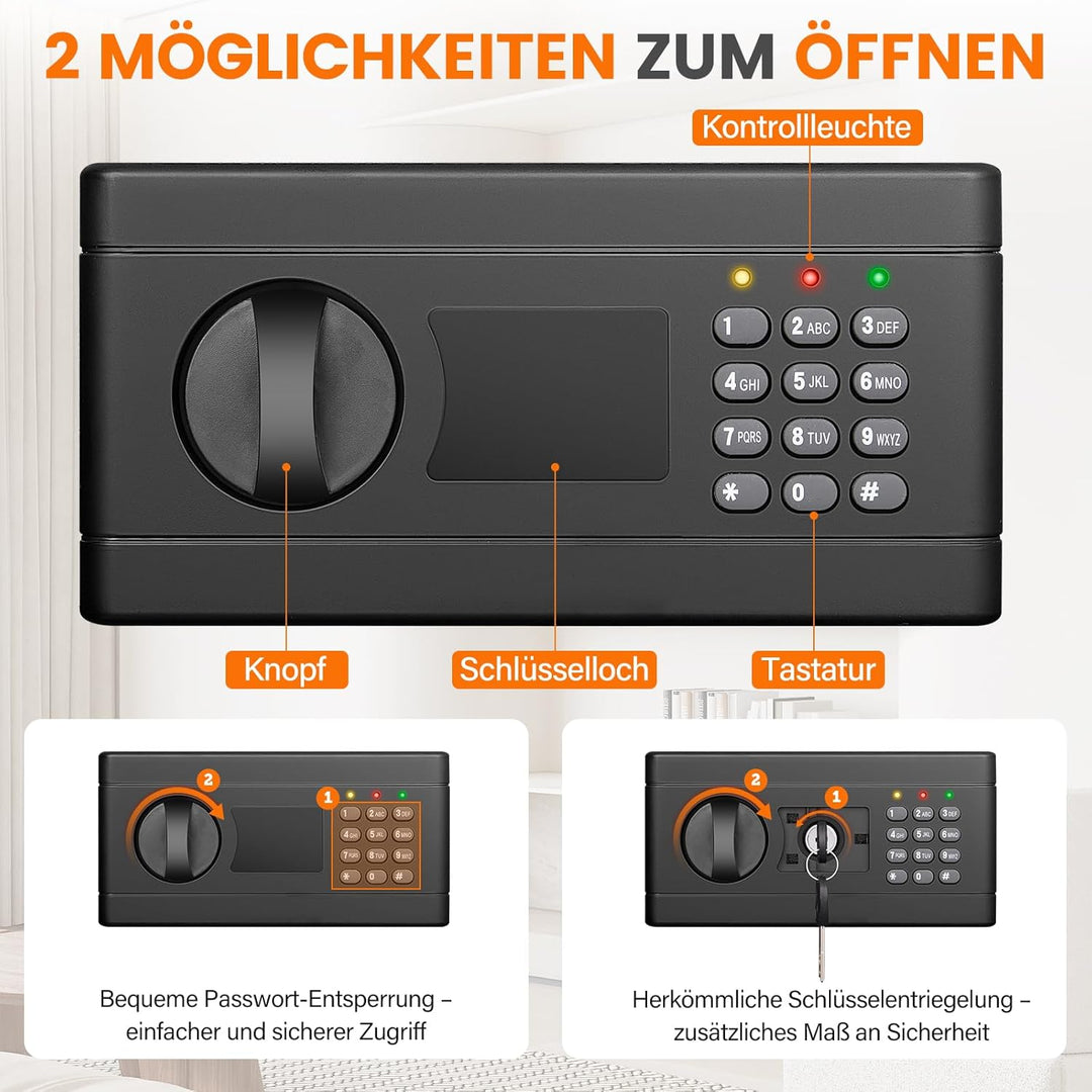 55L Safe Tresor Feuerfest mit Feuerfester Wasserdicht Dokumententasche, Digitaler MöBeltresor mit Sc