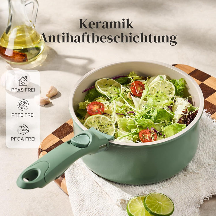 Redchef Töpfe Set mit Abnehmbaren Griffen, Antihaft Keramik Topfset 16/18/20cm und 3-IN-1 Verschluss
