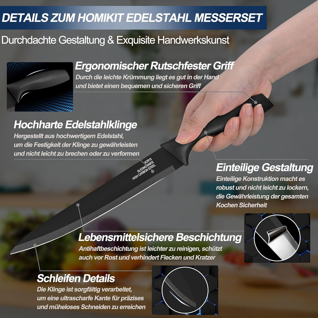 Homikit Küchenmesser Set, Edelstahl 6-tlg Messer Set mit Schutzhülle, Scharfes Messerset mit Kochmes