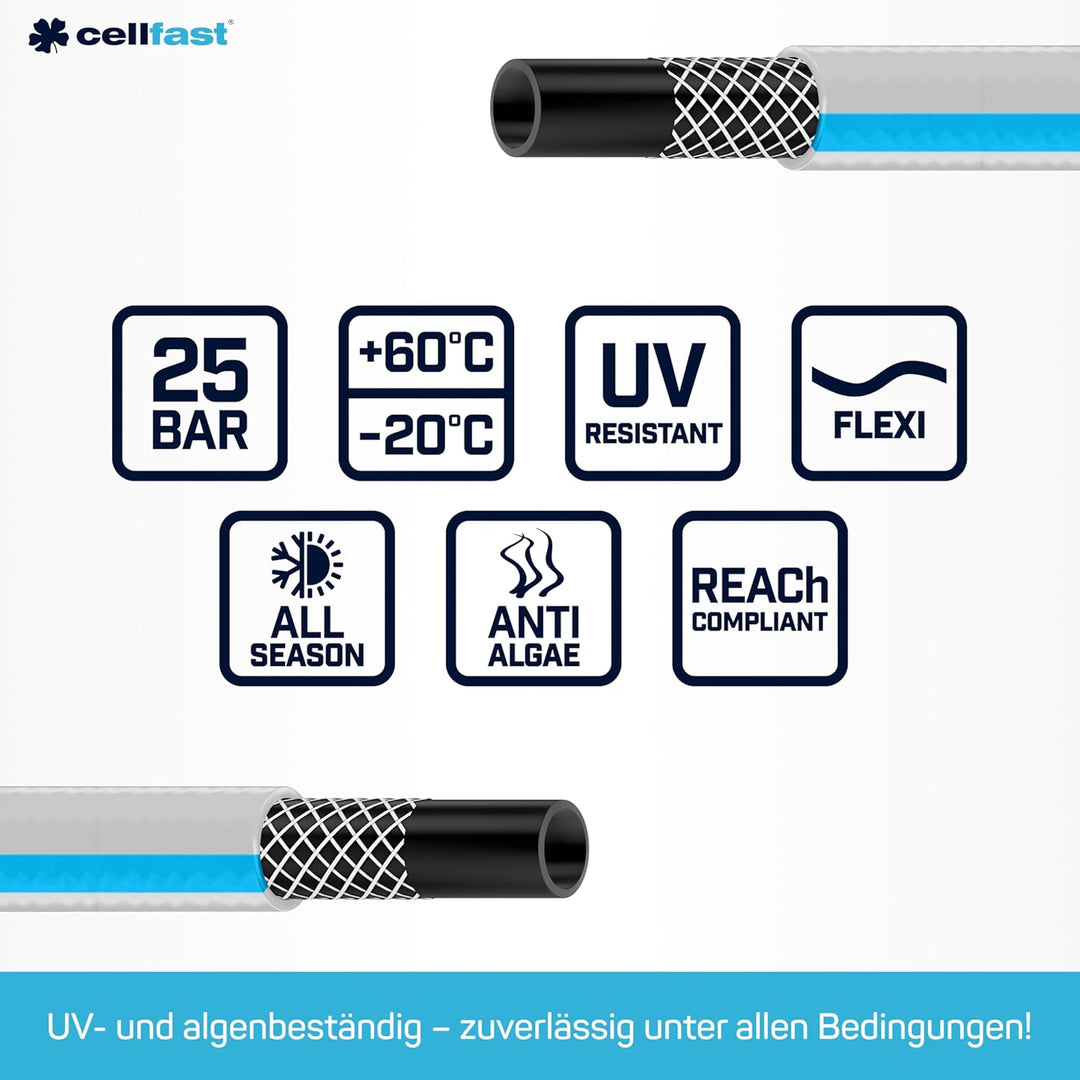 Cellfast Gartenschlauch BASIC 3-lagiger Schlauch mit dauerhafter Verstärkung aus Garn höchster Quali