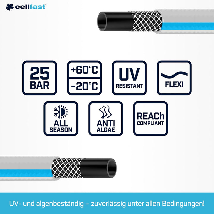 Cellfast Gartenschlauch BASIC 3-lagiger Schlauch mit dauerhafter Verstärkung aus Garn höchster Quali