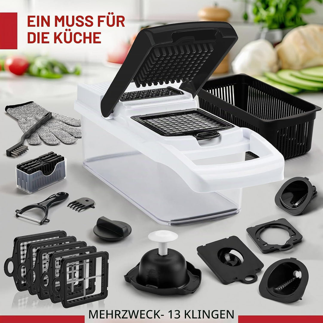 25 in 1 Multifunktionaler Zwiebelschneider Dicer, Spiralizer für Gemüse, Mandoline Hobel, Salat Food