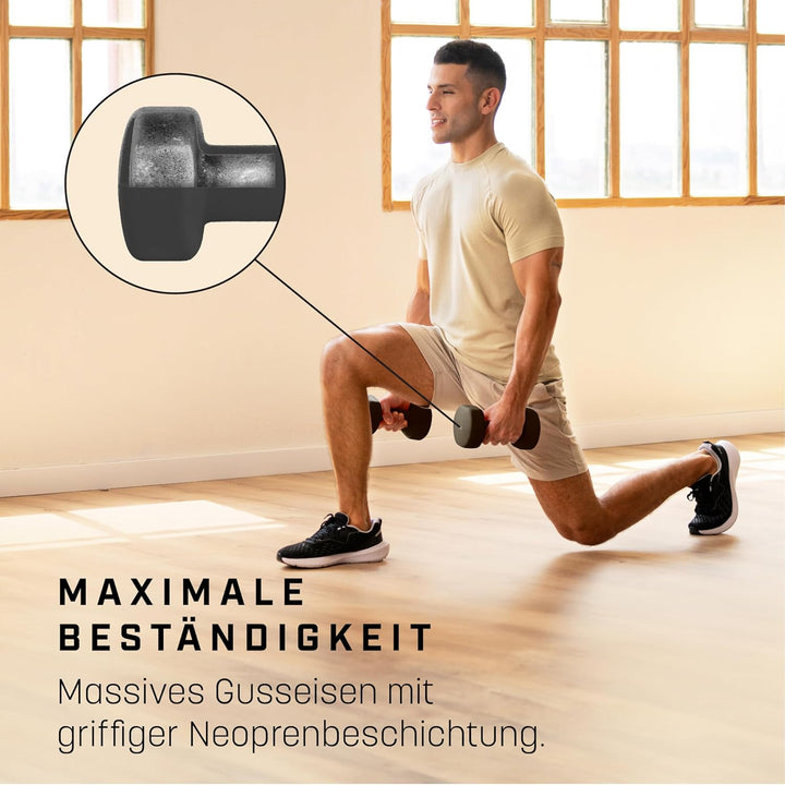 KG Physio Hantelset mit A3-Übungsposter - Neopren Kurzhanteln 2er Set - Fitness Gewichte aus Gusseis