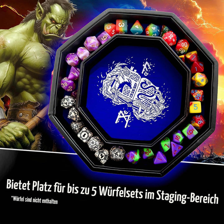Fantasydice - Feuerdrache – Würfeltablett – 20 cm achteckig, mit Deckel und Würfelfel-Bereich – für