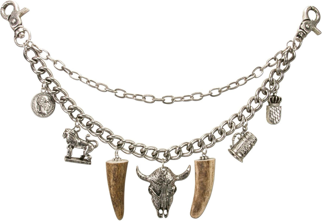 Alpenflüstern Trachten-Charivari Stierkopf - Hochwertiger Herren-Trachtenschmuck mit Trophäen-Anhäng