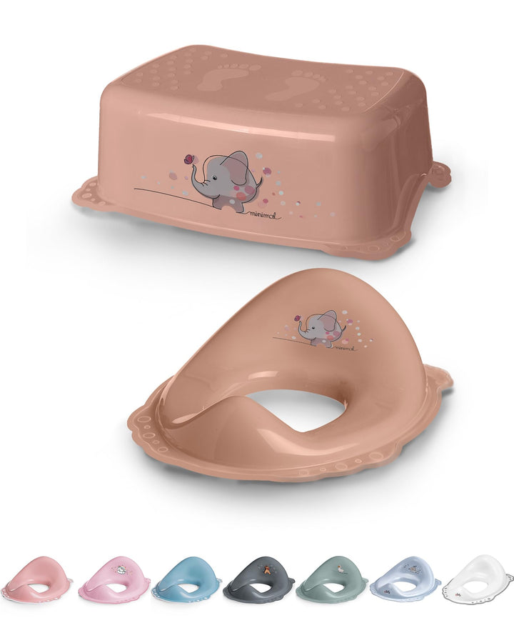 Toilettentrainer mit Treppe als Set Pfirsich Elefant - Toilettensitz Kinder und Tritthocker Kinder -