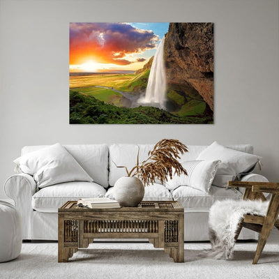 ARTTOR Bilder auf Leinwand 100x70cm Leinwandbild Geologie island Wiese Gross Wanddeko Bild Schlafzim