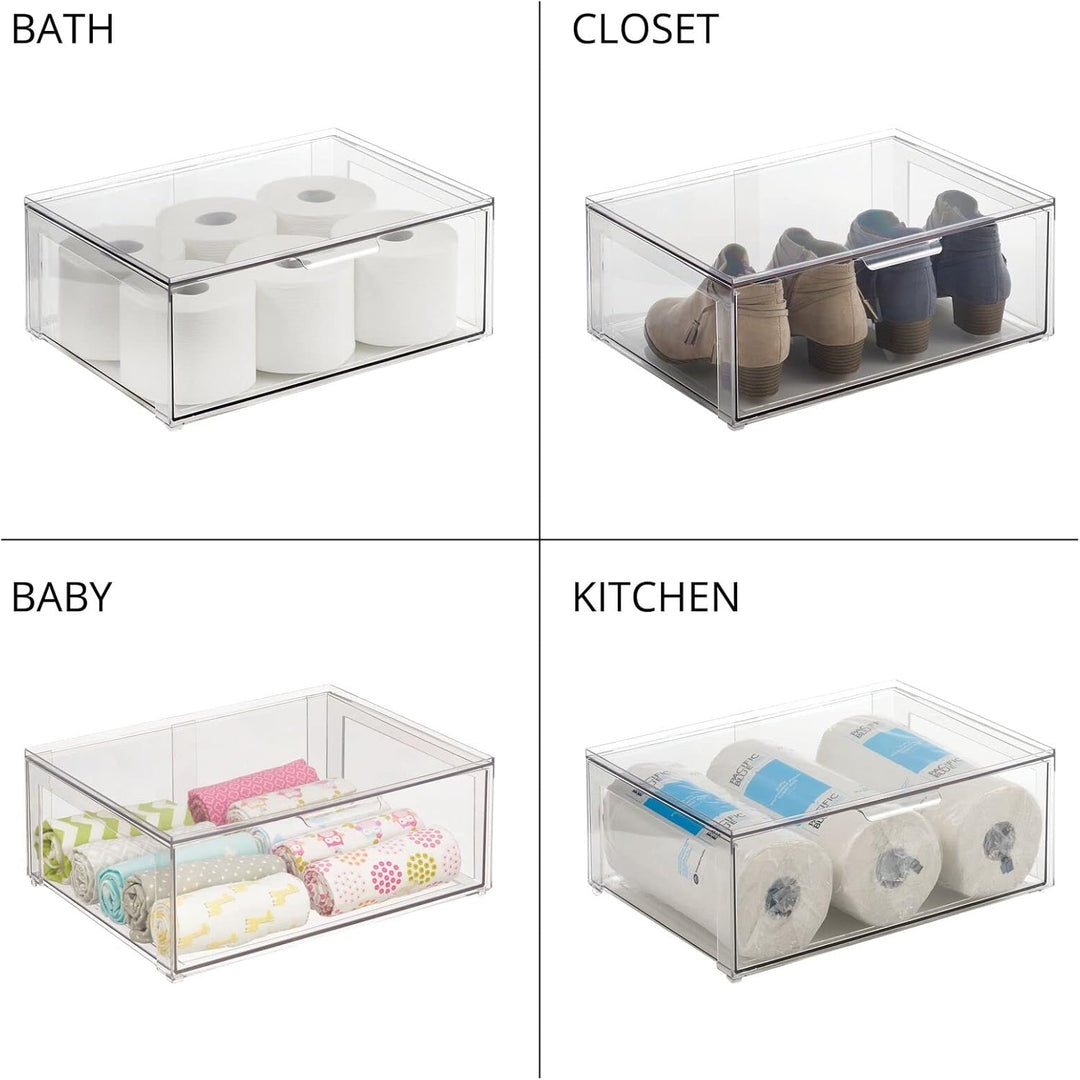 mDesign grosse Aufbewahrungsbox mit Schublade – stabile Schubladenbox aus BPA-freiem Kunststoff zur