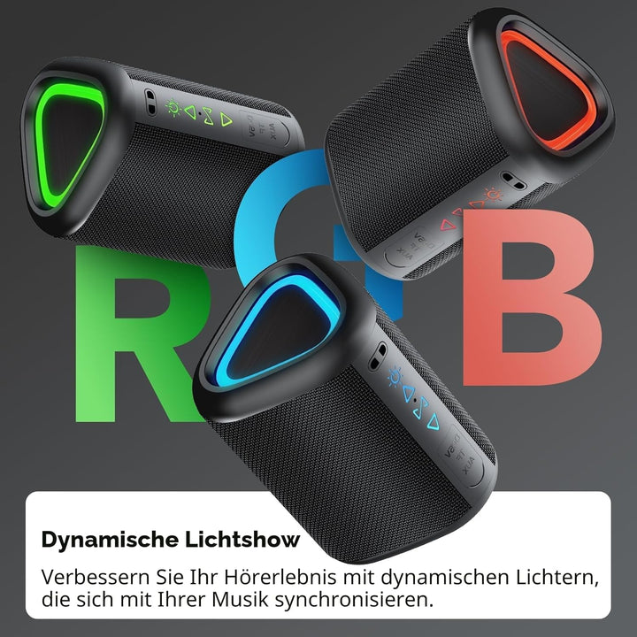 aowoka Bluetooth Lautsprecher mit Licht, 2026 Musikbox Tragbarer Box, Bluetooth 5.4, 30 St, Verbesse
