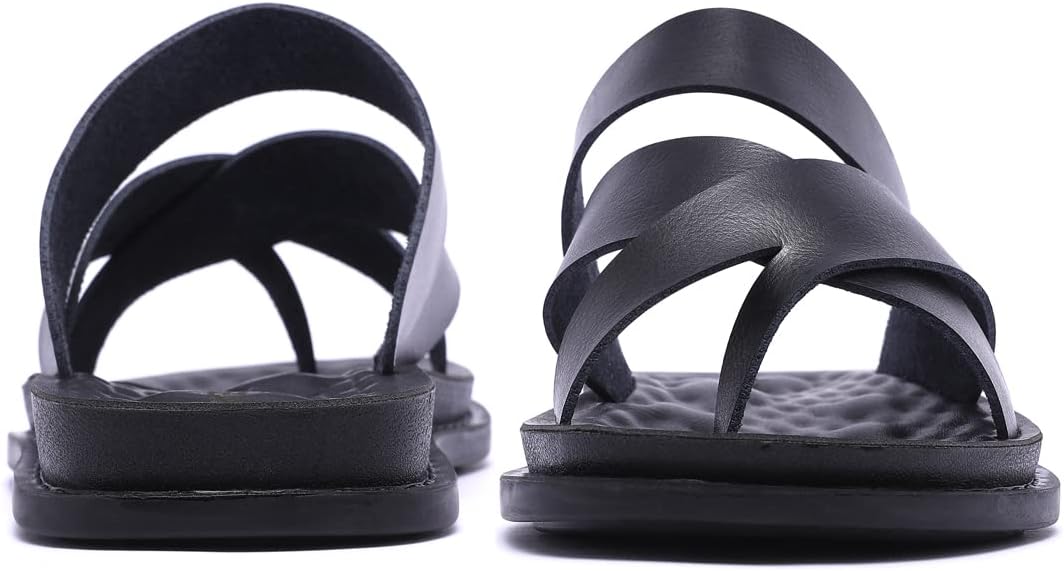 Harssidanzar Herren Sandalen Hausschuhe Cross Straps Slide Slip On Flip Flops für Männer Toe Ring St