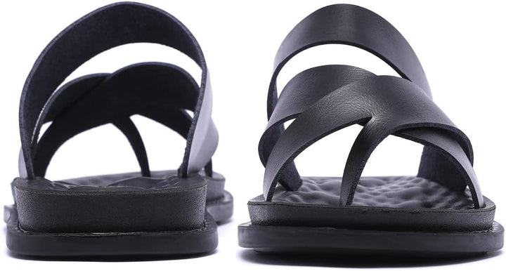 Harssidanzar Herren Sandalen Hausschuhe Cross Straps Slide Slip On Flip Flops für Männer Toe Ring St