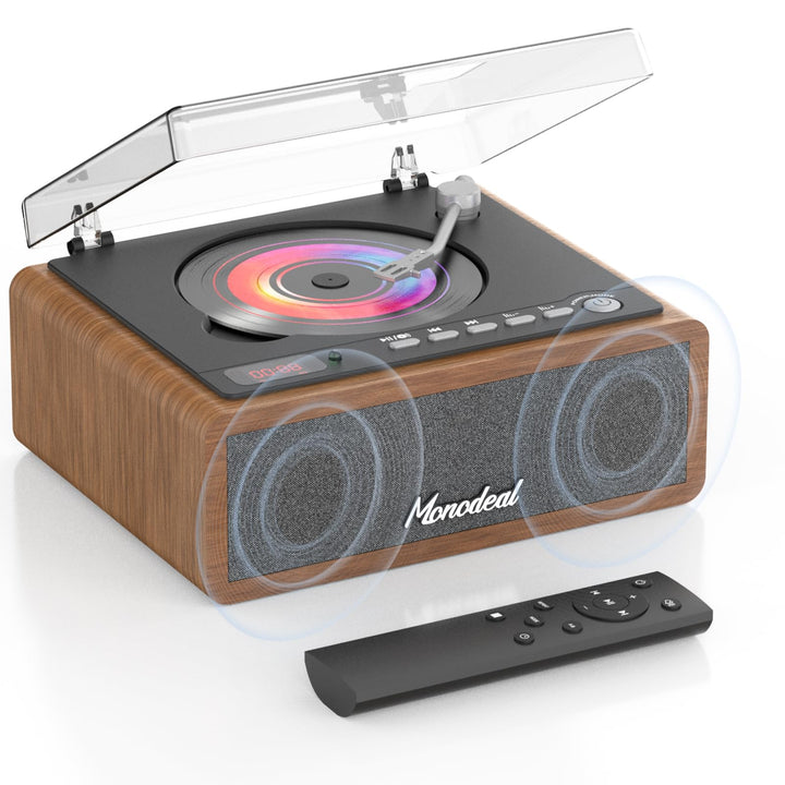 MONODEAl Retro CD Player Bluetooth mit Holz Case, HiFi Bass Boost | Wiederaufladbar Discman mit Fern