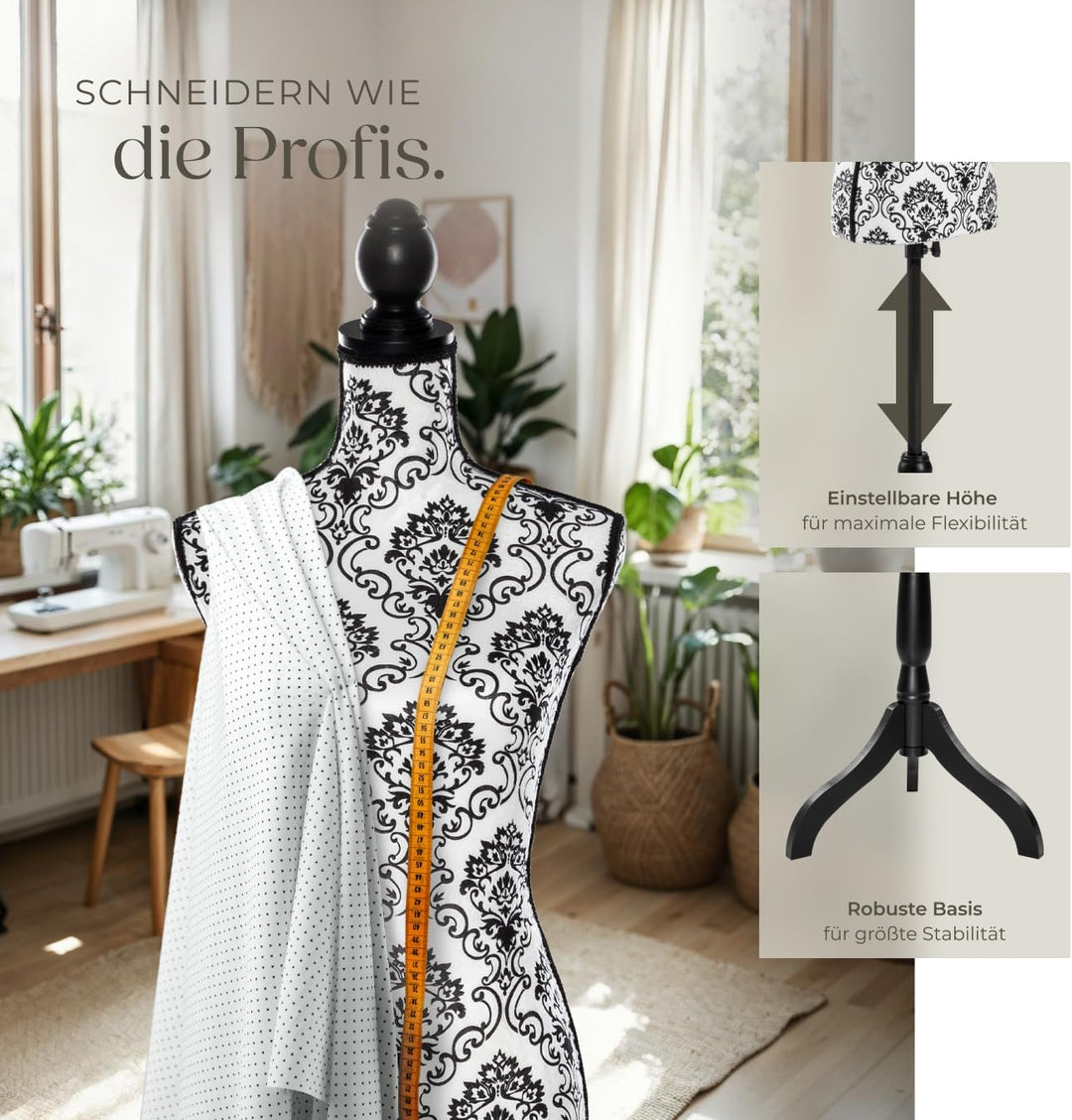tectake® Schneiderpuppe verstellbar, Schaufensterpuppe weiblich, Damenbüste Mannequin, Büste, Kleide