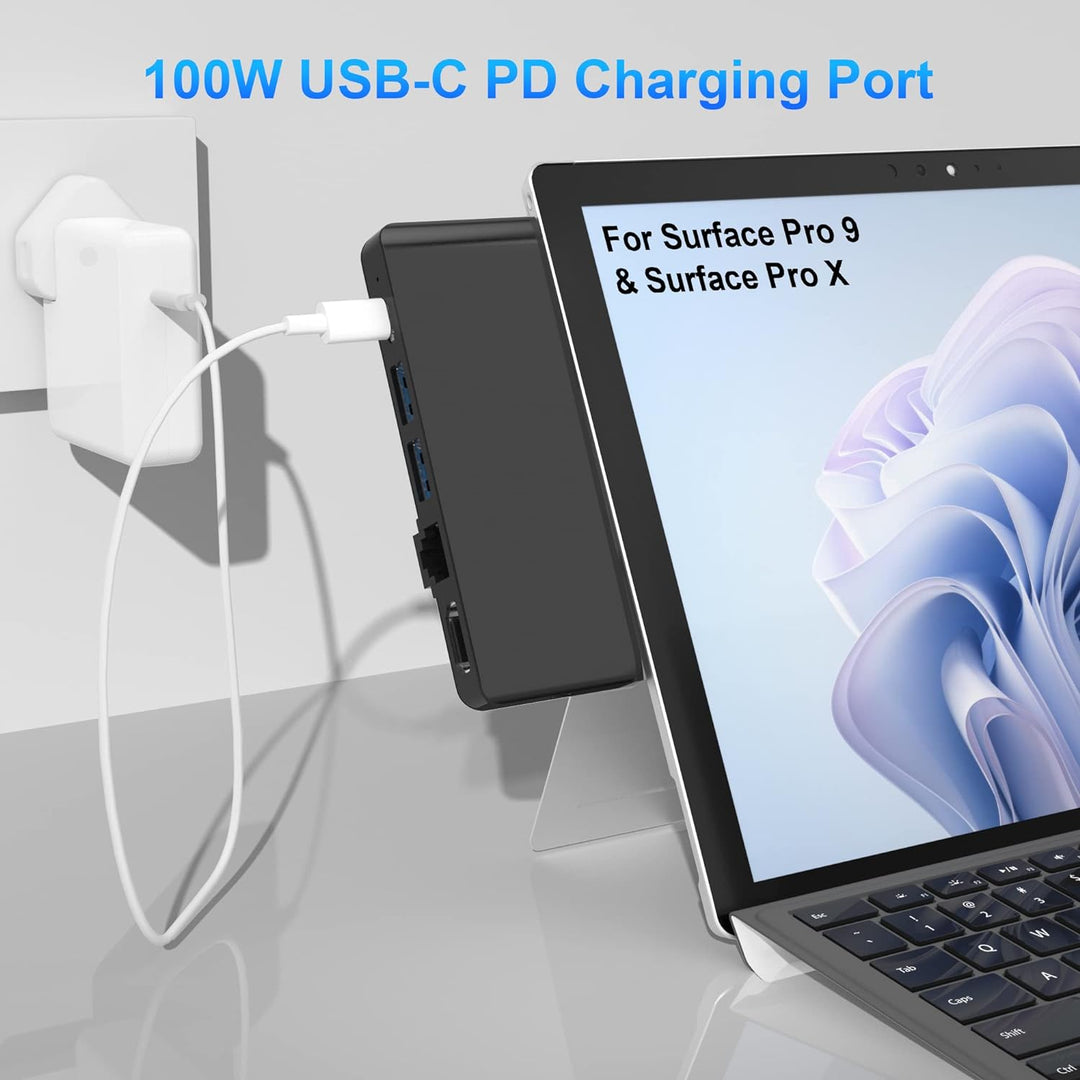 Surface Pro 9 Docking Station, Surface Pro 9 Hub Adapter mit 100 Mbps LAN, 4K HDMI, 100W USB-C (Disp