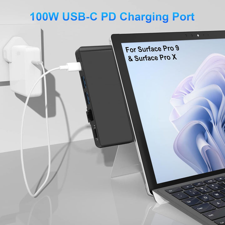 Surface Pro 9 Docking Station, Surface Pro 9 Hub Adapter mit 100 Mbps LAN, 4K HDMI, 100W USB-C (Disp