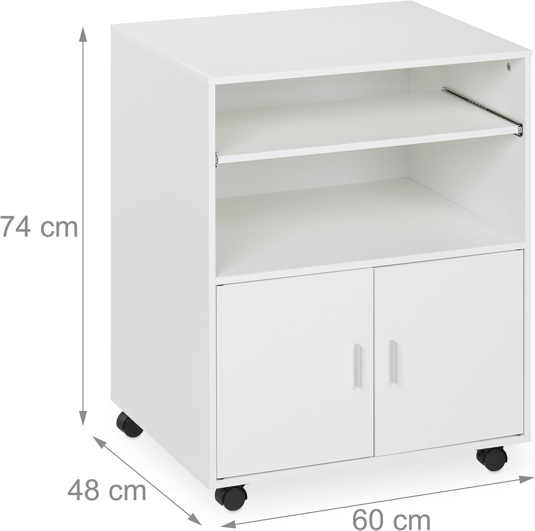 Relaxdays Rollcontainer mit 2 Fächern & Tastaturauszug, Druckertisch mit Rollen, HBT: 74 x 60 x 48 c