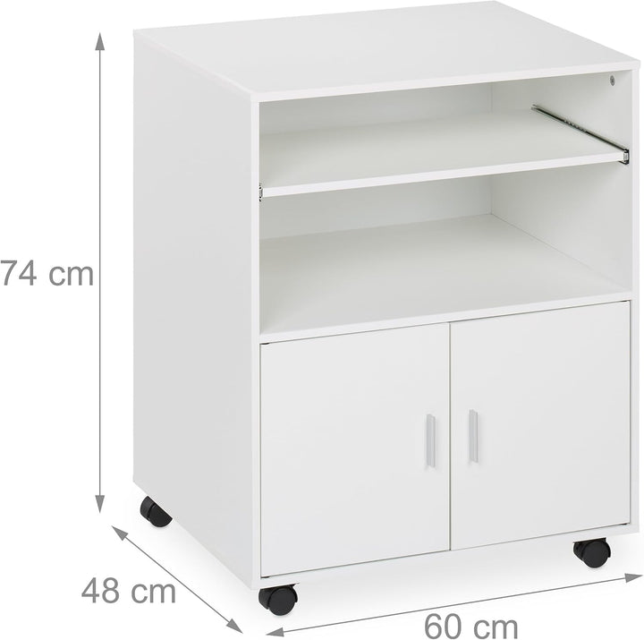 Relaxdays Rollcontainer mit 2 Fächern & Tastaturauszug, Druckertisch mit Rollen, HBT: 74 x 60 x 48 c