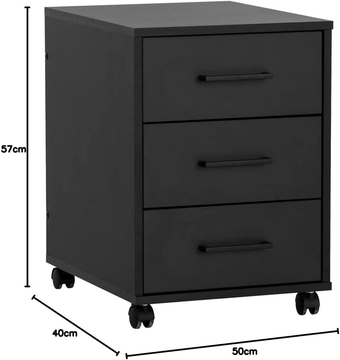 Schildmeyer Rollcontainer Ruby, Holzwerkstoff, schwarz matt, 40 x 50 x 57 cm, Schwarz Matt