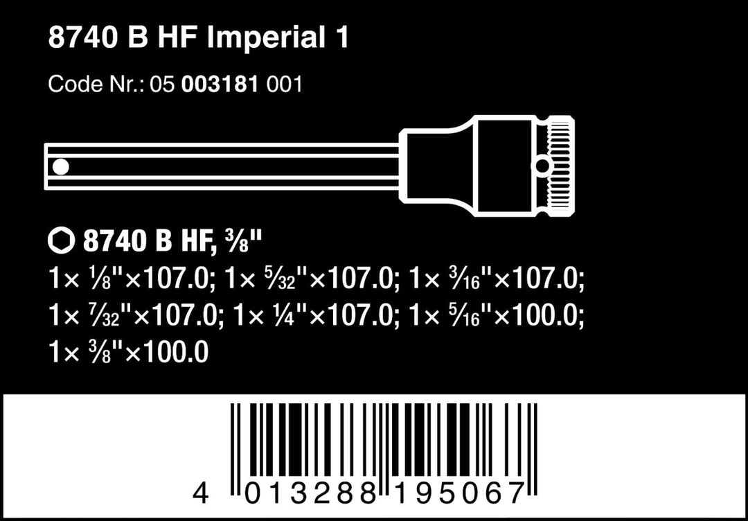 Wera 05003181001 8740 B HF Imperial 1 Zyklop Bitnuss-Satz mit Haltefunktion für Innensechskantschrau