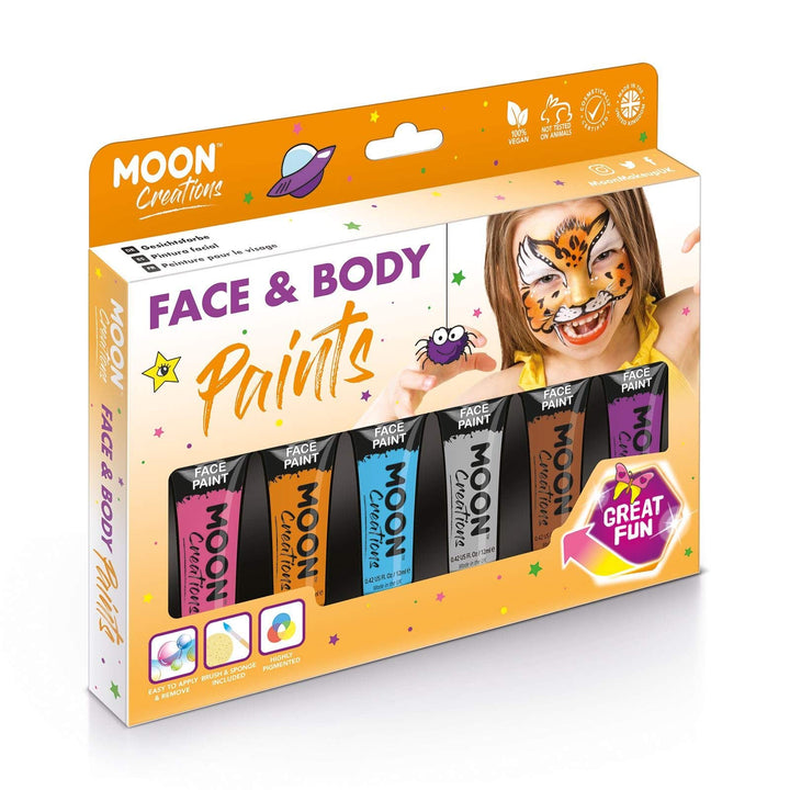 Moon Creations Gesichts- und Körperfarbentuben, gebrauchsfertige Gesichtsfarbe, ohne Flocken, tierve