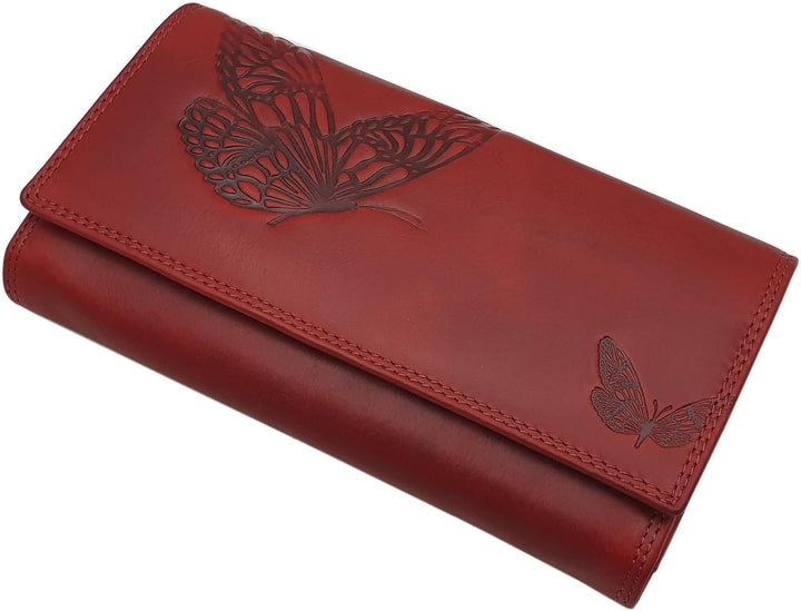 Grosse Rindleder Damen Geldbörse/Geldbeutel/Portemonnaie/Geldtasche mit Schmetterling-Motiv oder ohn