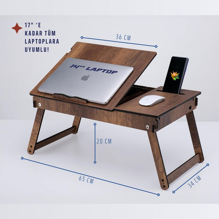 Vigo Wood Laptoptisch, Laptop-Ständer aus Holz für Bett, Verstellbarer Laptop-Schreibtisch und Kniet