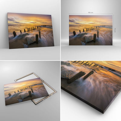 Bilder auf Leinwand 100x70cm Leinwandbild baltisch meer Mole Landschaft Gross Wanddeko Bild Schlafzi