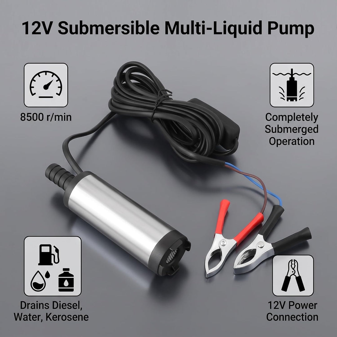 Tauchpumpe aus Edelstahl, 12 V, 3,8 cm, für Benzin-Dieselöl, Wasser, 8500r