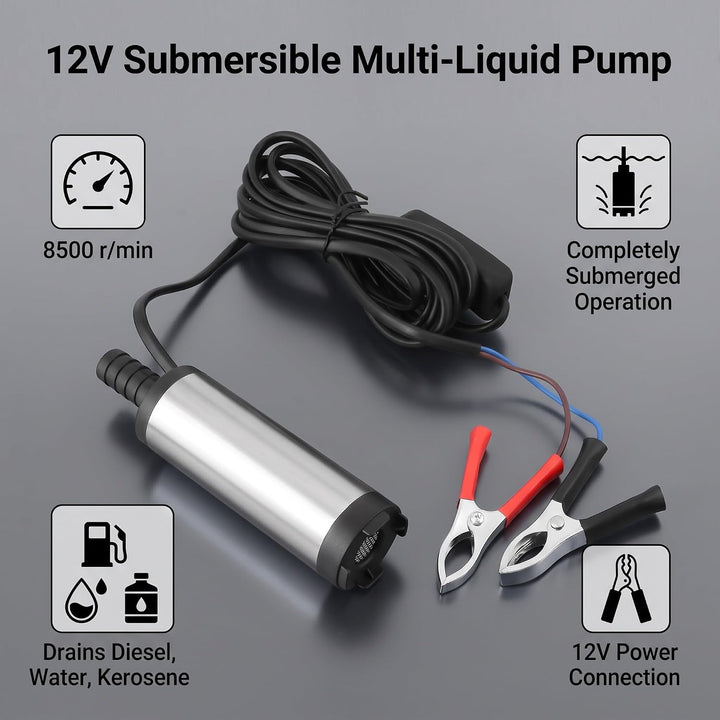 Tauchpumpe aus Edelstahl, 12 V, 3,8 cm, für Benzin-Dieselöl, Wasser, 8500r