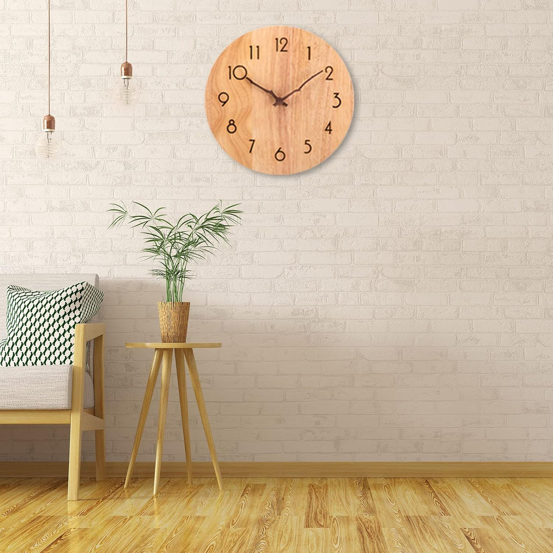 Wanduhr Holz Eiche Ohne TickgeräUsche Lautlos 30cm Quarz Gross Einfach zu Lesen für Zimmer Zuhause K